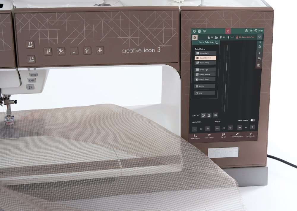 PFAFF creative icon 3 automatische Stoffauswahl mit Stichanpassung