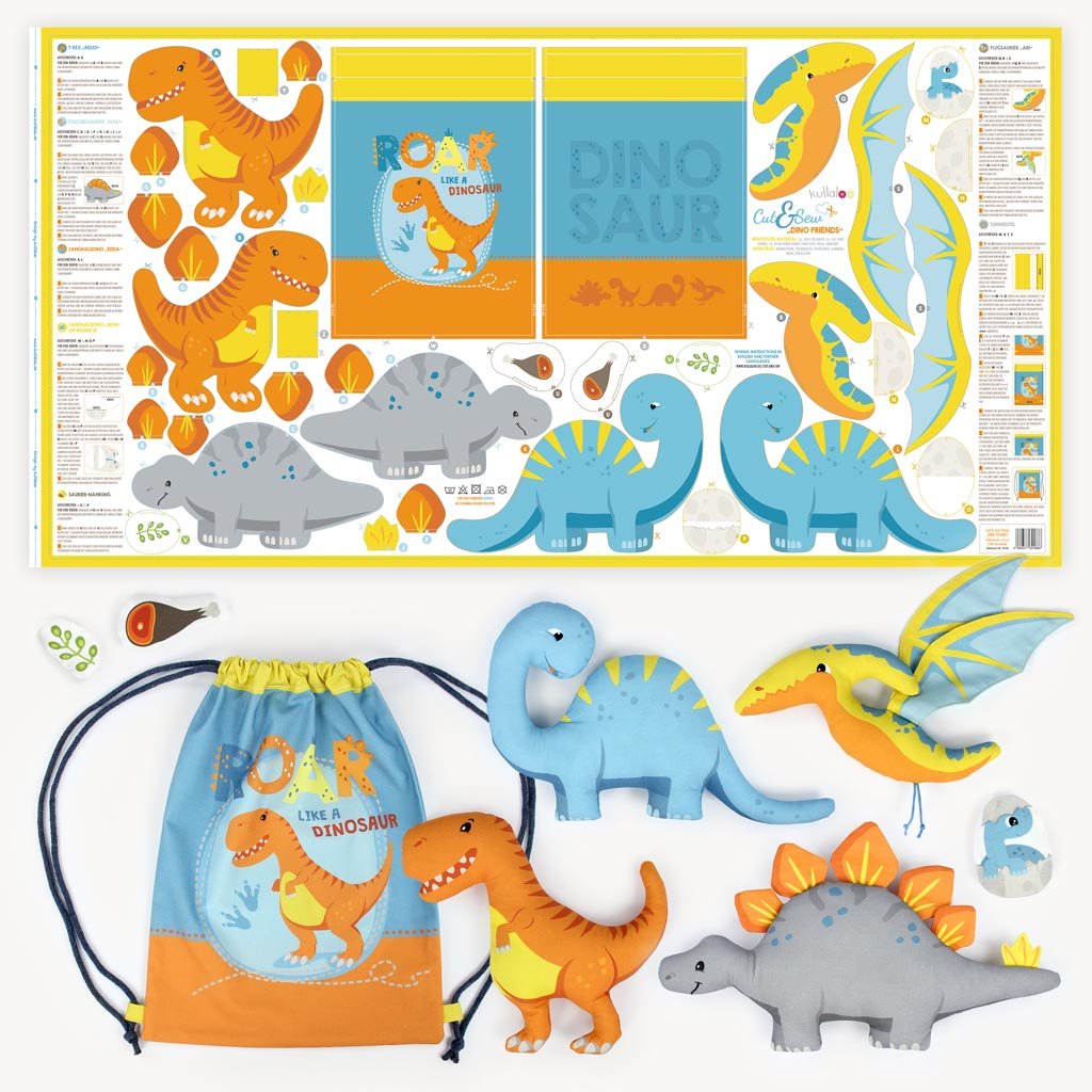 Kullaloo Cut & Sew Panel "DINO FRIENDS" (80 x 155 cm)