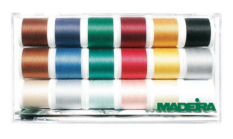 f7e3bb7cc8a80174e9d72c0ed1aa22fe58a2368215818 Madeira Stickbox Cotona No. 30 - 18 Rollen à 200 m Maschinenstickgarn