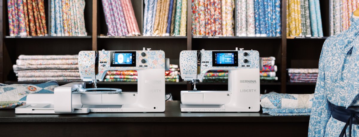 BERNINA 580 Liberty Edition Näh- und Stickmaschine mit Stickmodul inklusive Liberty Trolley-Set