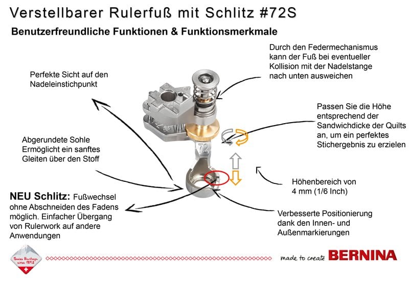 BERNINA Verstellbarer Rulerfuß Nr. 72S mit Schlitz