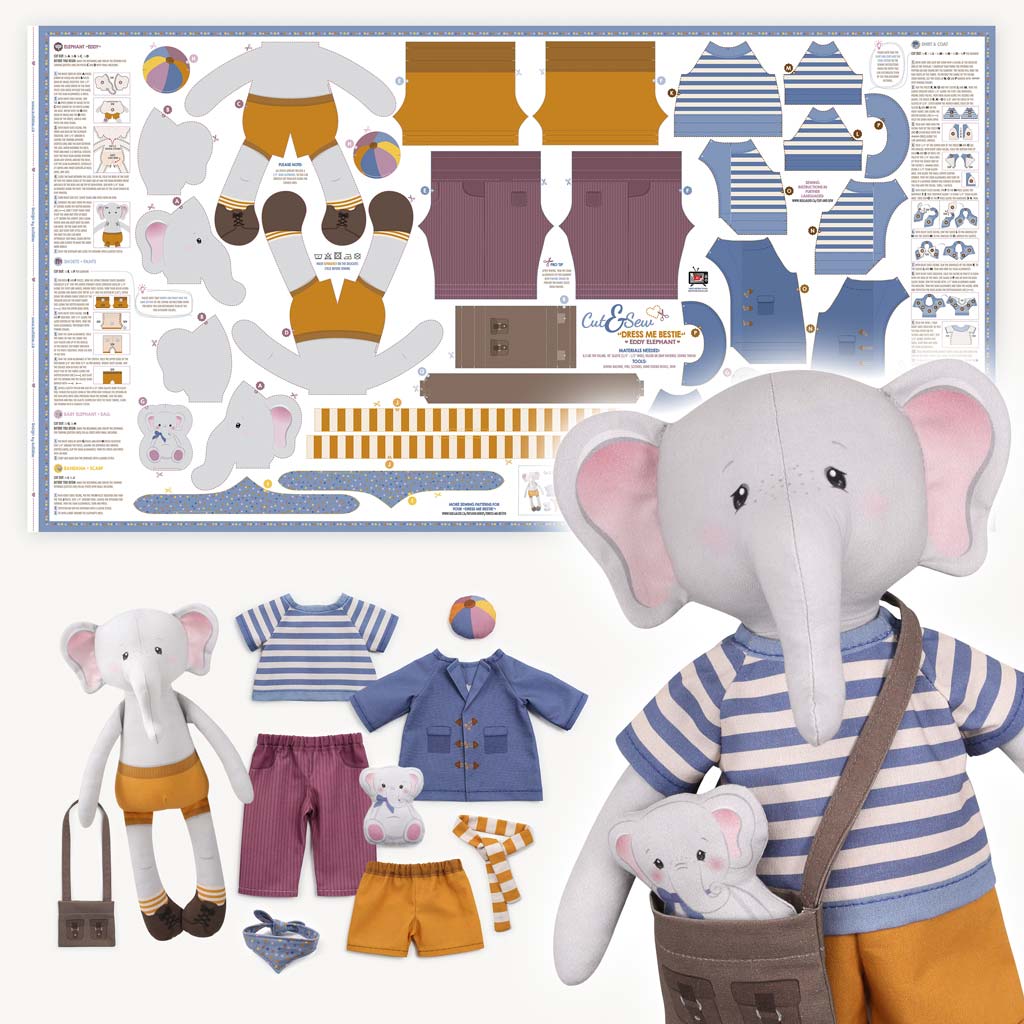 Kullaloo Cut & Sew Panel "DRESS ME BESTIE" EDDY ELEFANT (80 x 155 cm)